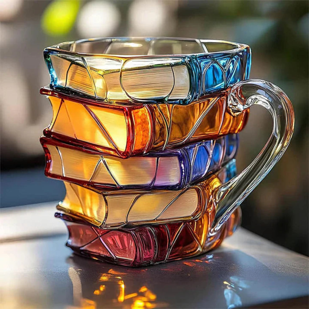 BiblioBrew | Glass Coffee Mug with Book Spine Design for Readers