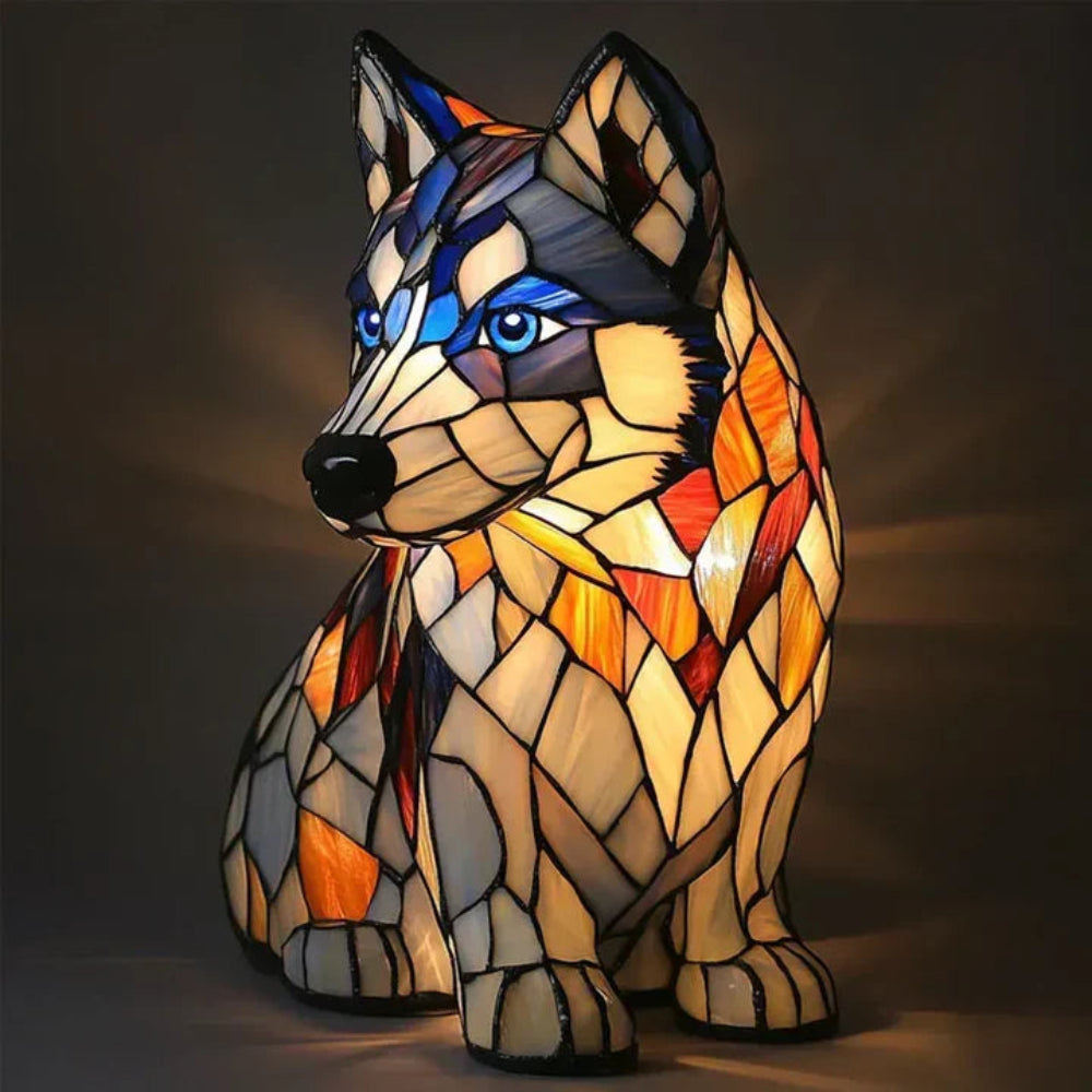 CanineGlow | Artistic Glass Dog Lamp with Colorful Tiffany-Style Lighting Design