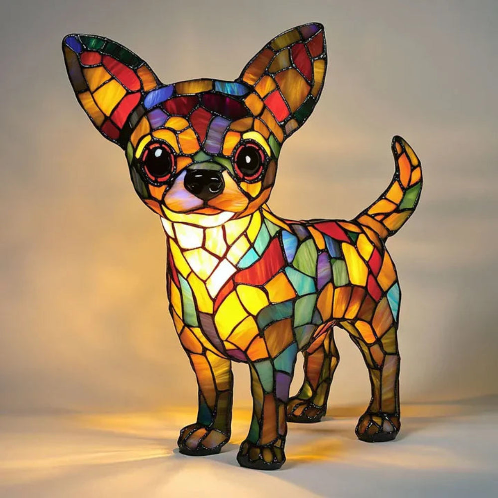 CanineGlow | Artistic Glass Dog Lamp with Colorful Tiffany-Style Lighting Design