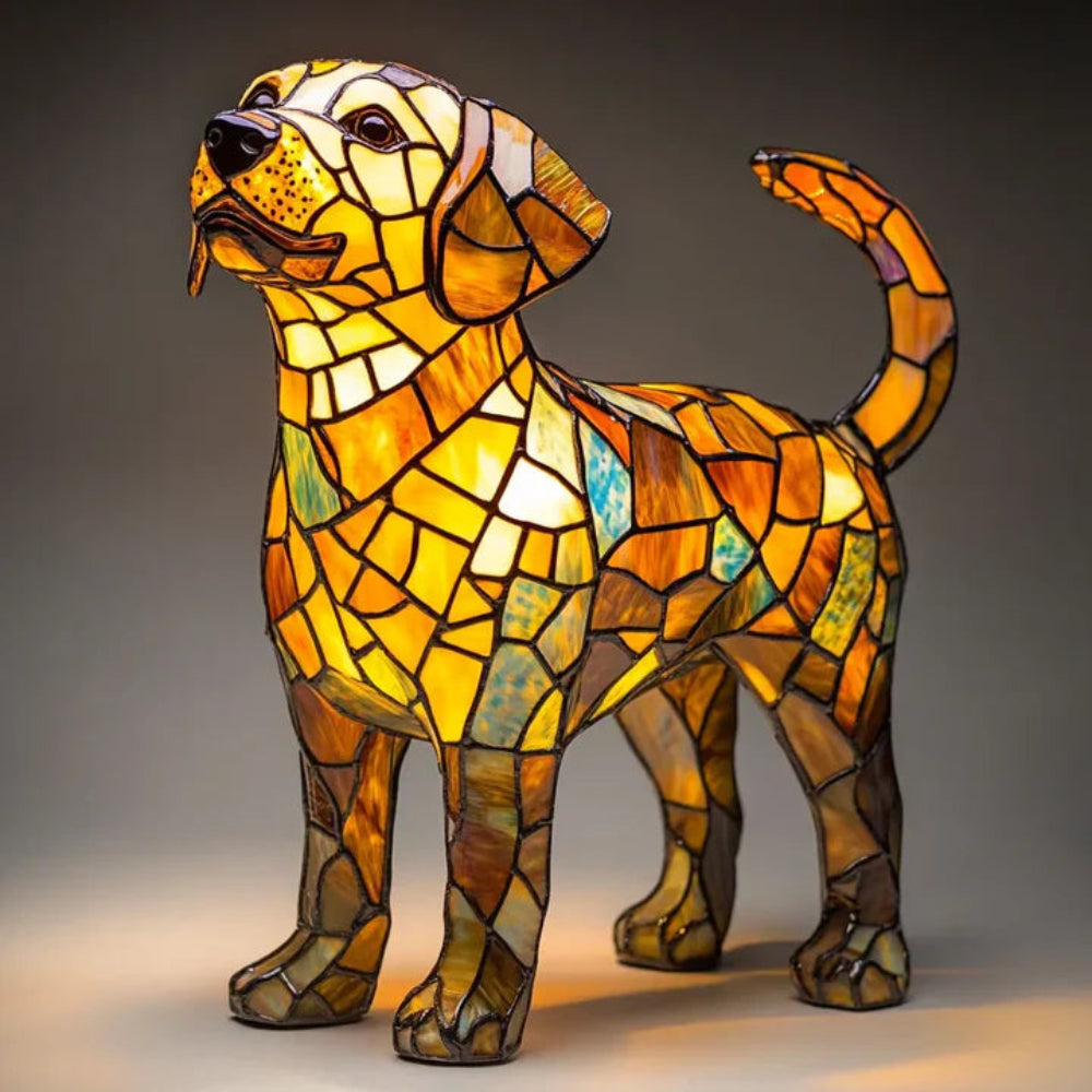 CanineGlow | Artistic Glass Dog Lamp with Colorful Tiffany-Style Lighting Design