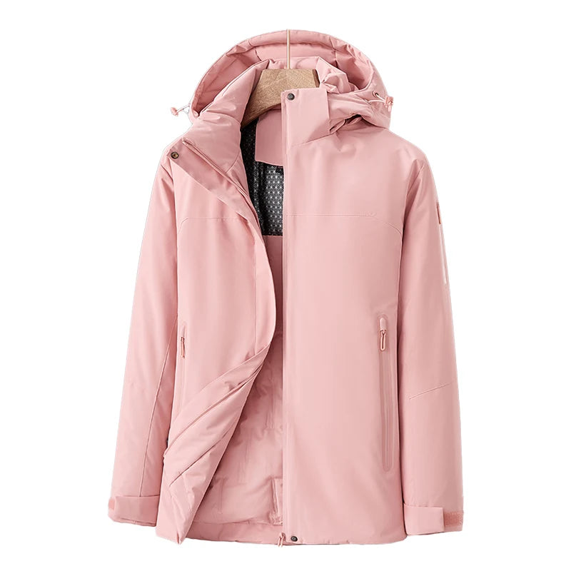 Elegant Women’s Quilted Winter Coat – Waterproof and Windproof Jacket with Detachable Hood for Cold Weather