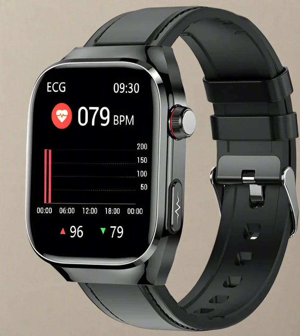 Health Smartwatch with ECG & Blood Sugar Monitoring – 2.04-Inch AMOLED Display & Waterproof Design