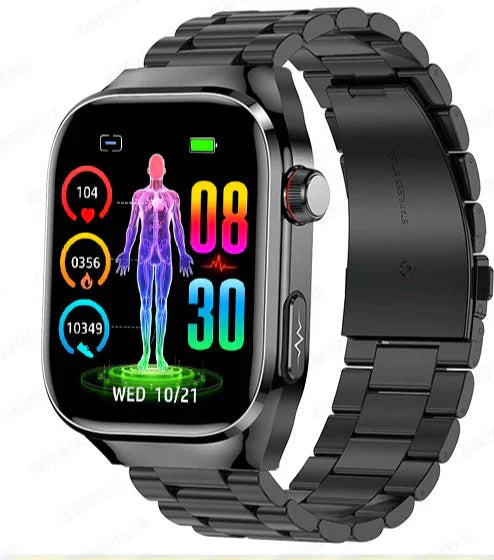 Health Smartwatch with ECG & Blood Sugar Monitoring – 2.04-Inch AMOLED Display & Waterproof Design