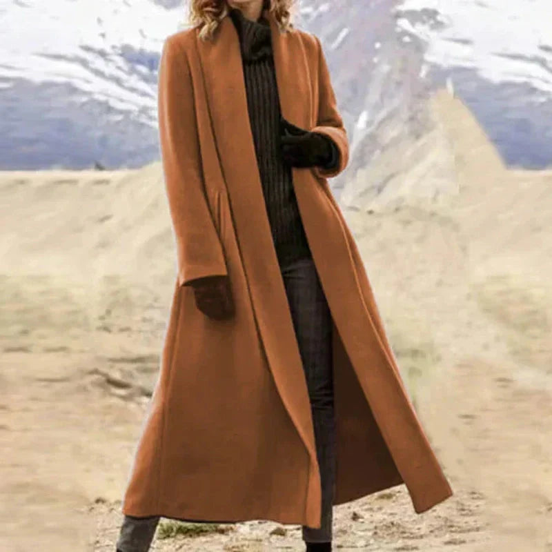 Ophelia - Elegant Long Wool Coat For Women, Black Wool Trench Coat