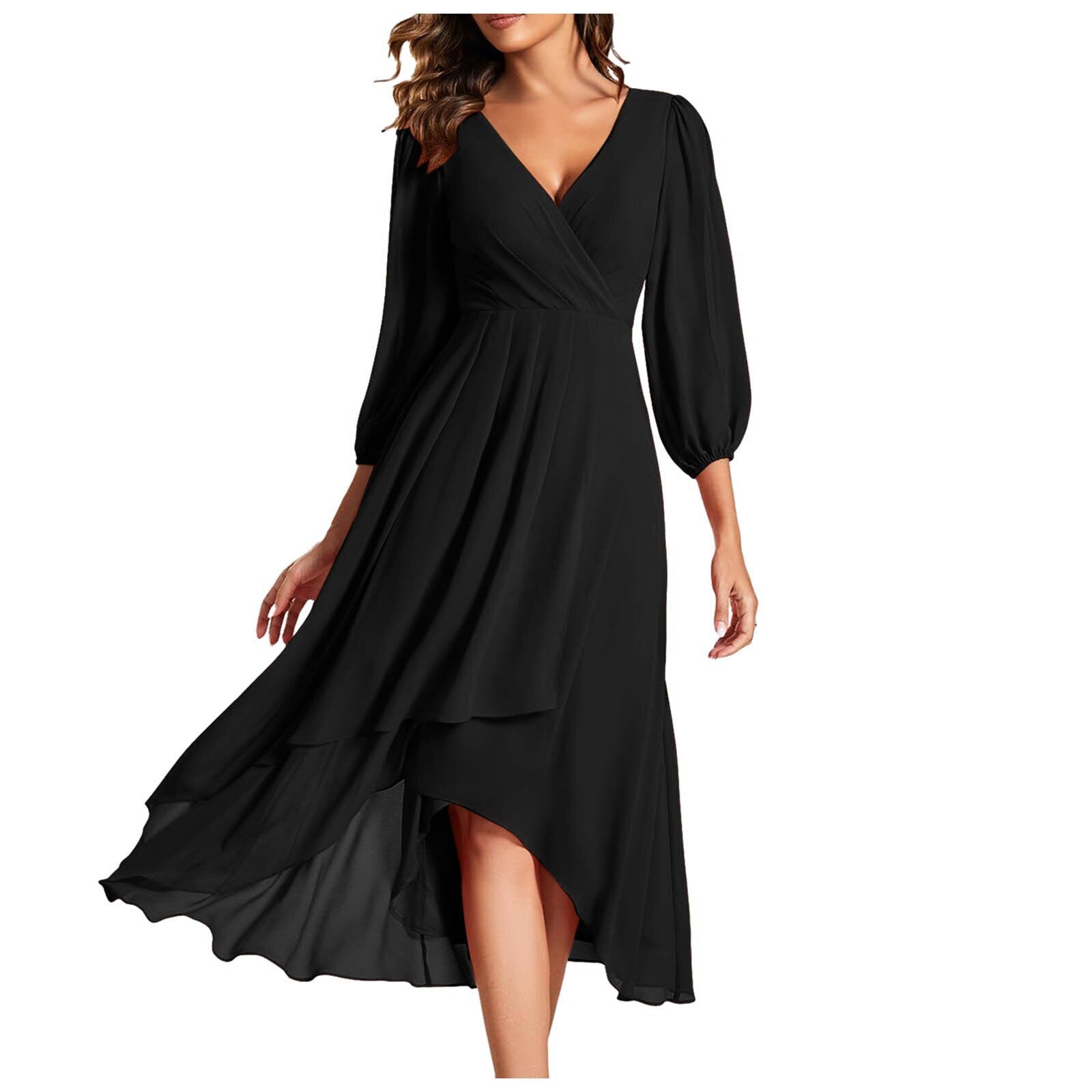 Laia – Women's Elegant Long SleeVe v Neck Dress For Effortless All-Day Style