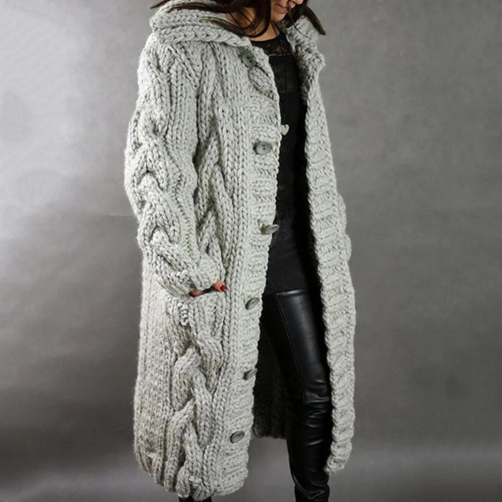 Women's Knitted Hooded Cardigan