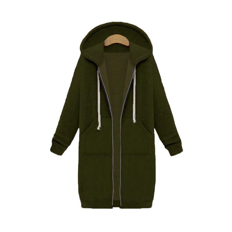 Women's Longline Zip-Up Hoodie Black - Cotton Blend