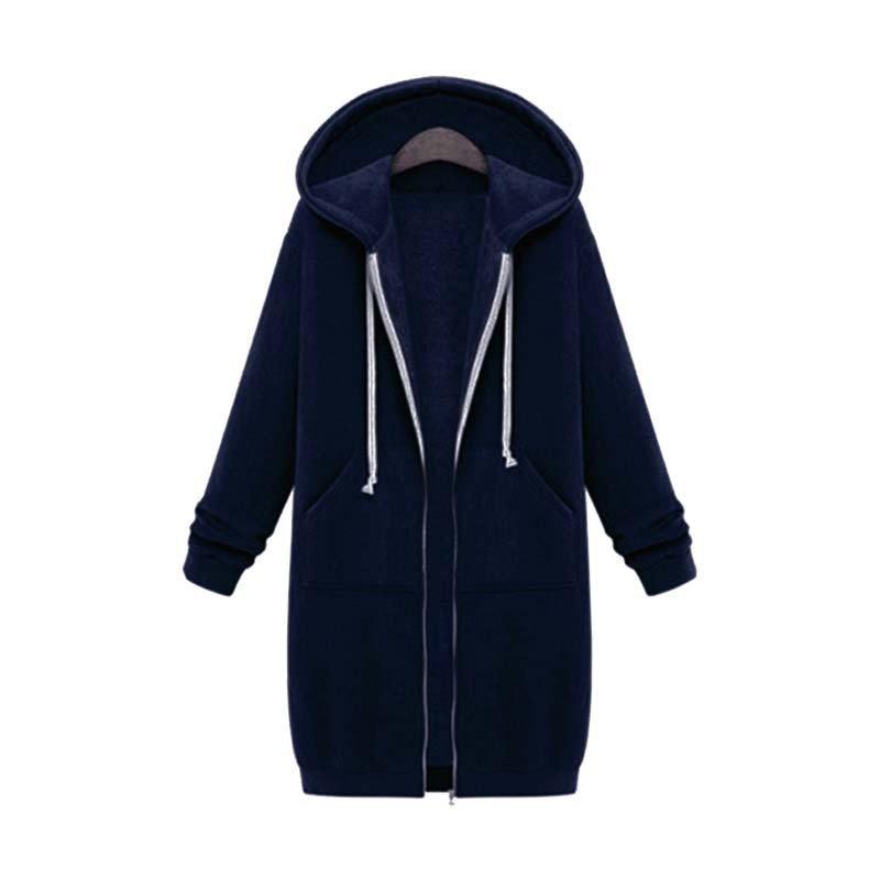 Women's Longline Zip-Up Hoodie Black - Cotton Blend