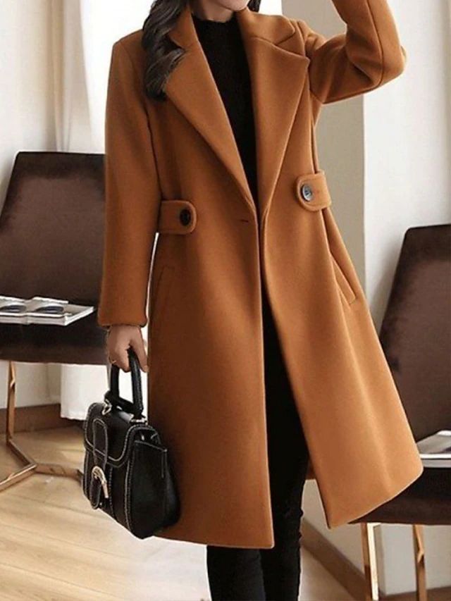 Women's Trench Coat Camel Polyester