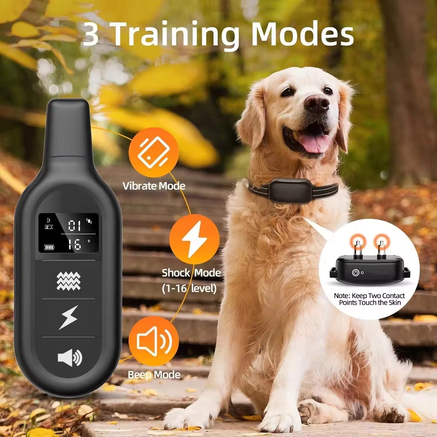 Electric Dog Training Collar with Remote Control, Waterproof, 16 Adjustable Shock Levels, 1000m Range, Beep & Vibration Modes