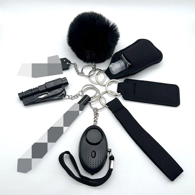 All-in-One Self Defense Kit for Women – 9-Piece Keychain Safety Set with Alarm, Whistle, and Emergency Tools