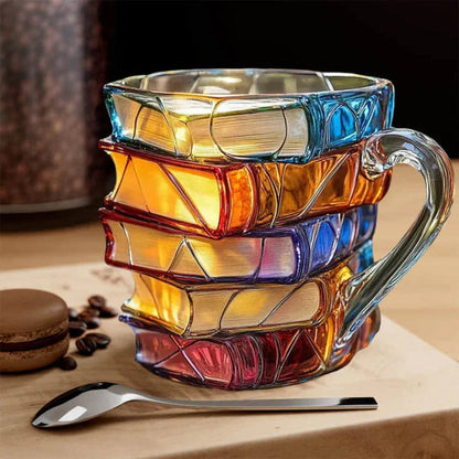BiblioBrew | Glass Coffee Mug with Book Spine Design for Readers