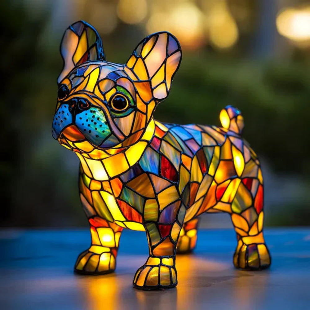 CanineGlow | Artistic Glass Dog Lamp with Colorful Tiffany-Style Lighting Design
