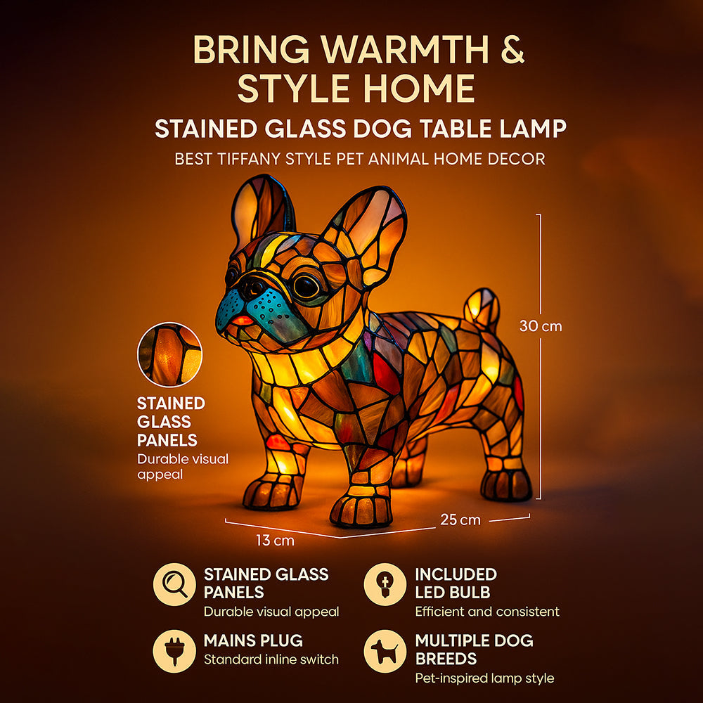 CanineGlow | Artistic Glass Dog Lamp with Colorful Tiffany-Style Lighting Design