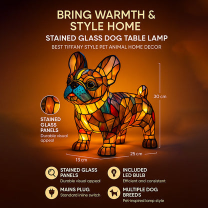 CanineGlow | Artistic Glass Dog Lamp with Colorful Tiffany-Style Lighting Design