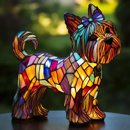 CanineGlow | Artistic Glass Dog Lamp with Colorful Tiffany-Style Lighting Design