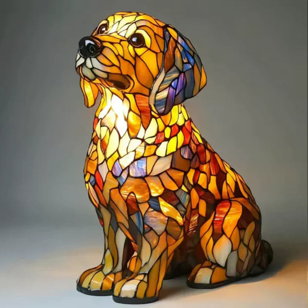 CanineGlow | Artistic Glass Dog Lamp with Colorful Tiffany-Style Lighting Design
