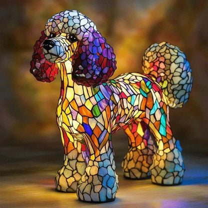 CanineGlow | Artistic Glass Dog Lamp with Colorful Tiffany-Style Lighting Design