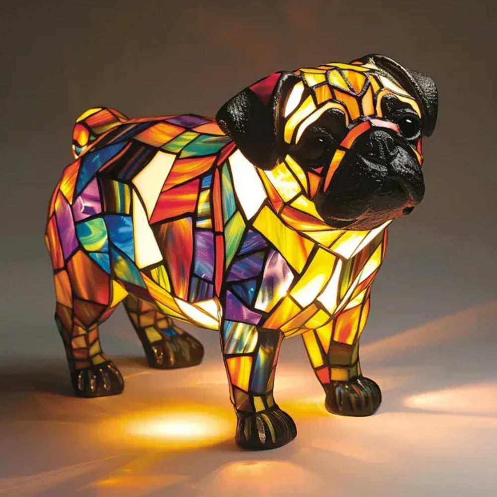 CanineGlow | Artistic Glass Dog Lamp with Colorful Tiffany-Style Lighting Design