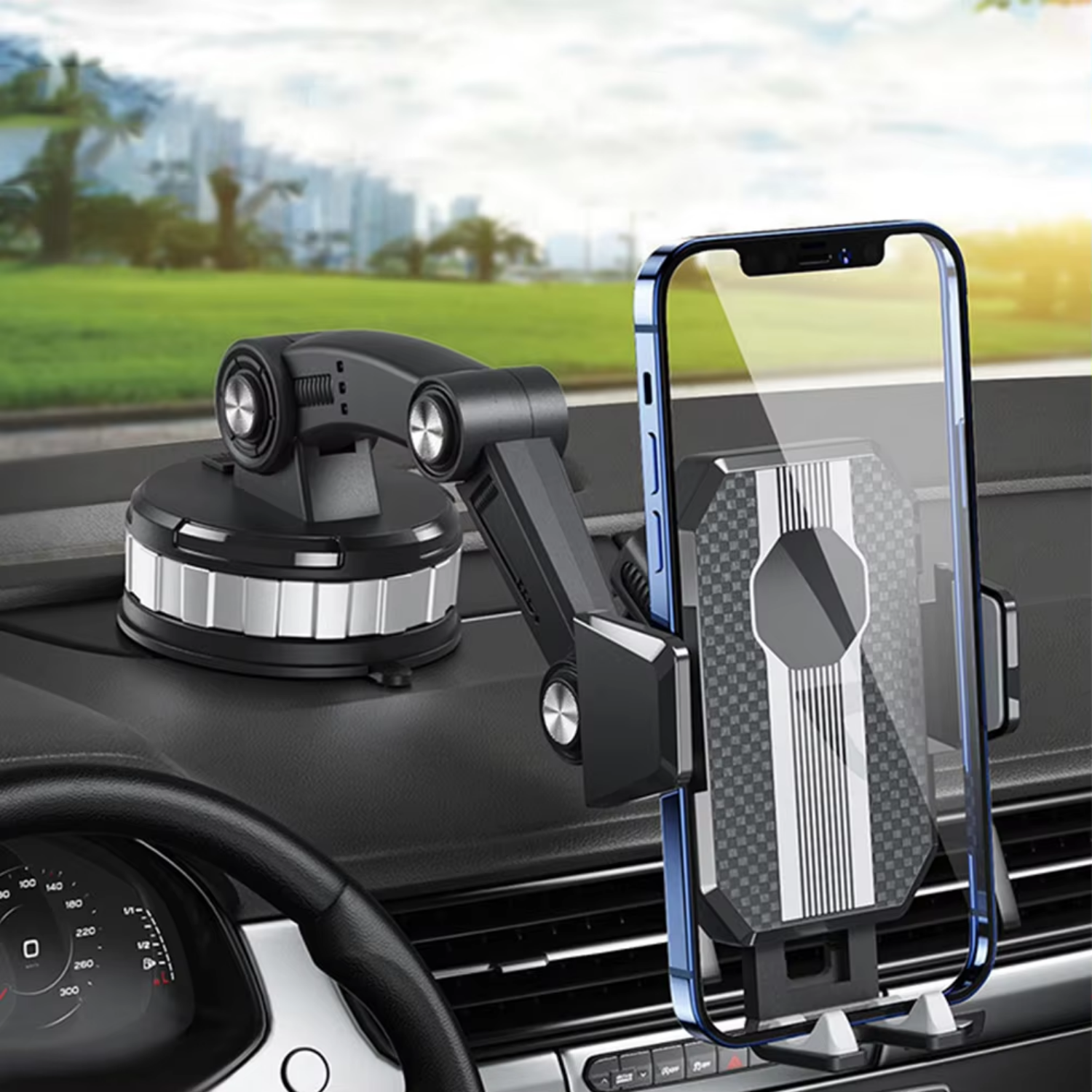 Car Phone Holder with Strong Suction Cup, 360° Rotation, One-Hand Operation – Universal Cell Phone Mount for Car