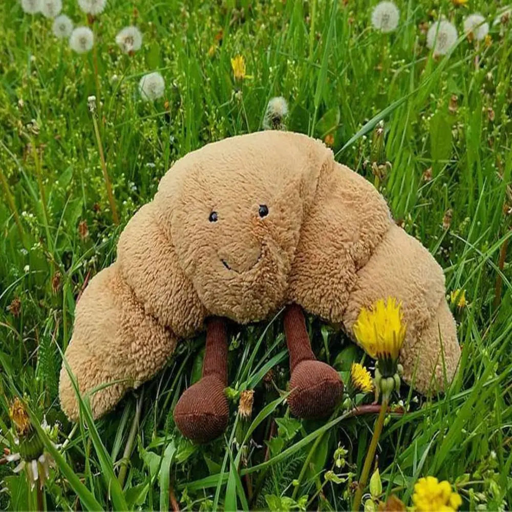 Croissant Plush Hug Pillow 13 inches Soft Light Brown with Smiling Face