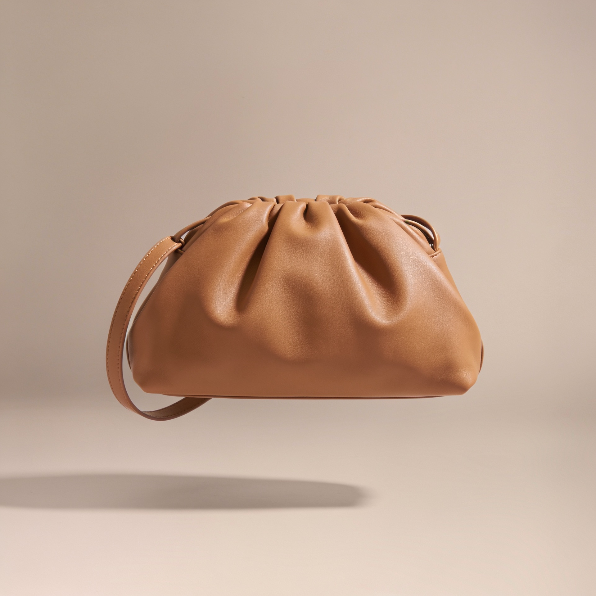 The Pleated Shoulder Bag in tan leather