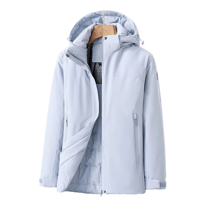 Elegant Women’s Quilted Winter Coat – Waterproof and Windproof Jacket with Detachable Hood for Cold Weather