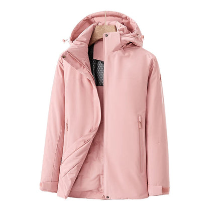 Elegant Women’s Quilted Winter Coat – Waterproof and Windproof Jacket with Detachable Hood for Cold Weather