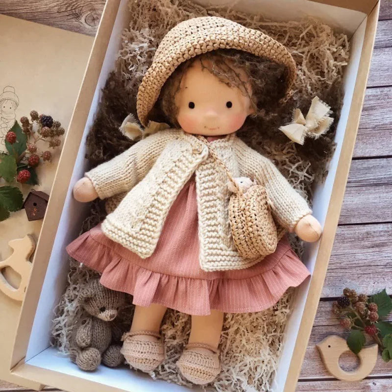 Emma | Handmade Cotton Plush Doll – Waldorf Soft Toy with Fabric Box | Adorable & Cuddly | For Kids’ Birthday & Everyday Fun
