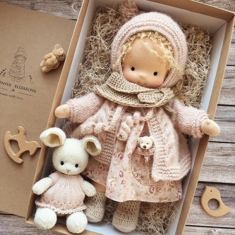 Emma | Handmade Cotton Plush Doll – Waldorf Soft Toy with Fabric Box | Adorable & Cuddly | For Kids’ Birthday & Everyday Fun