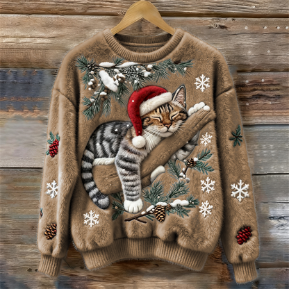 Festive Cat | Cat Christmas Sweater with 3D Appliqué – Cozy Design for Holiday Cheer