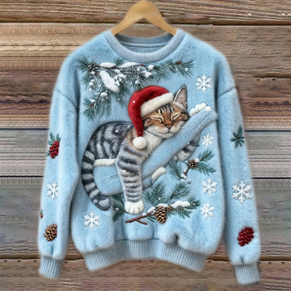 Festive Cat | Cat Christmas Sweater with 3D Appliqué – Cozy Design for Holiday Cheer