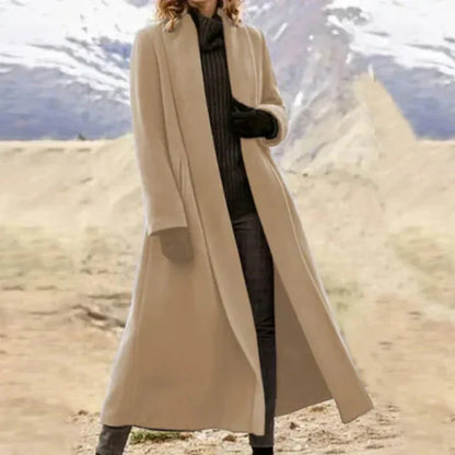 Ophelia - Elegant Long Wool Coat For Women, Black Wool Trench Coat