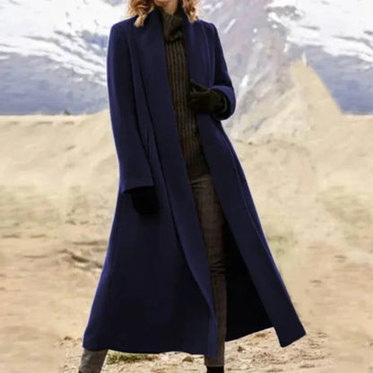 Ophelia - Elegant Long Wool Coat For Women, Black Wool Trench Coat