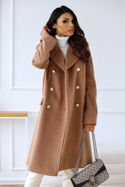 Luxury Women’s Wool Coat – Full-Length Double-Breasted Tailored Design for Winter Elegance