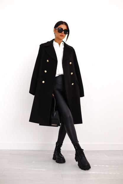 Luxury Women’s Wool Coat – Full-Length Double-Breasted Tailored Design for Winter Elegance