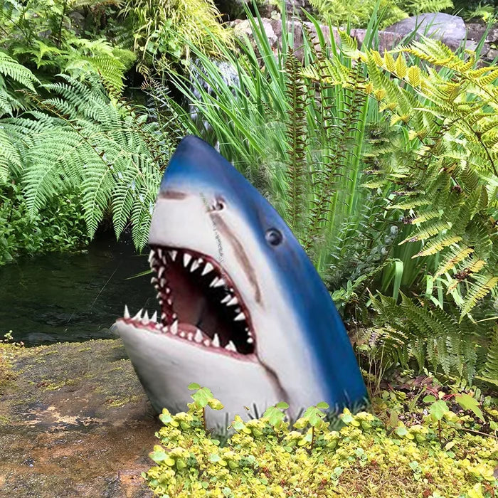 Weather-Resistant Blue Shark Garden Sculpture - Unique Outdoor Statue for Garden Decor, 35cm x 20cm x 15cm