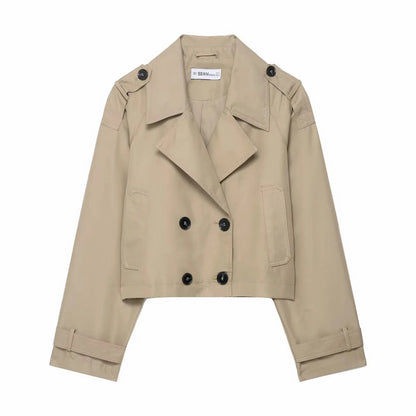 Women's Double Breasted Trench Coat with Pockets – Stylish Autumn Winter Office Jacket