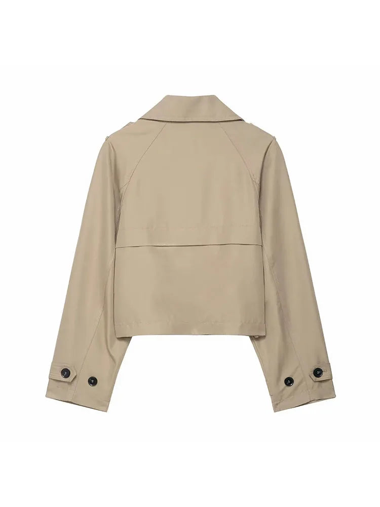 Women's Double Breasted Trench Coat with Pockets – Stylish Autumn Winter Office Jacket