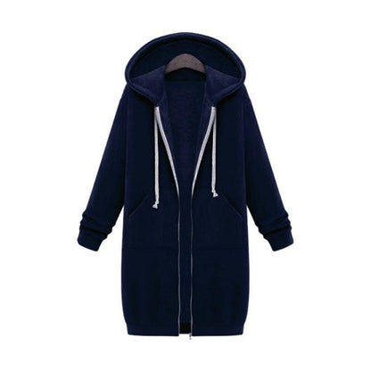 Women's Longline Zip-Up Hoodie Black - Cotton Blend