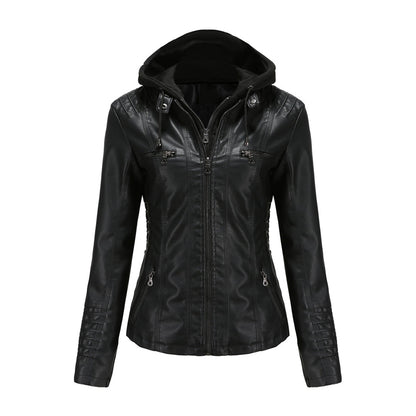 Women's Hooded Leather Jacket
