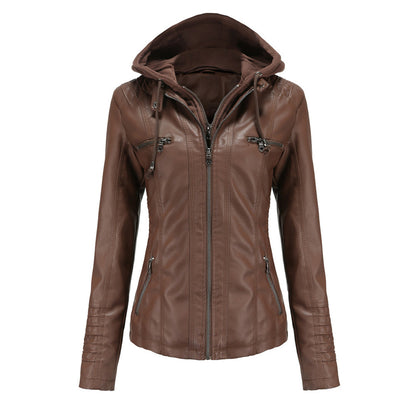 Women's Hooded Leather Jacket