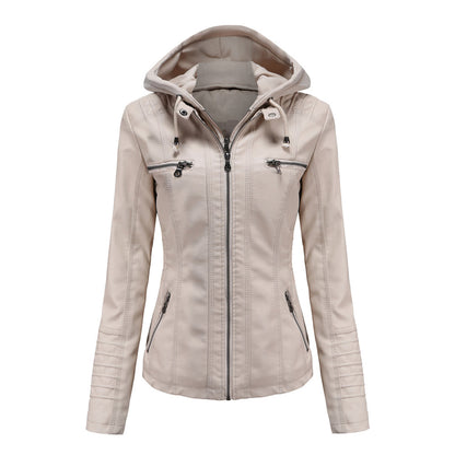 Women's Hooded Leather Jacket