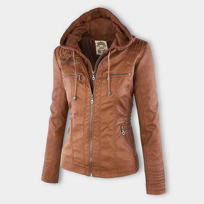 Women's Leather Jacket - Slim Fit with Hood