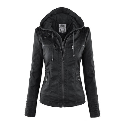 Women's Leather Jacket - Slim Fit with Hood