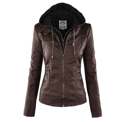 Women's Leather Jacket - Slim Fit with Hood