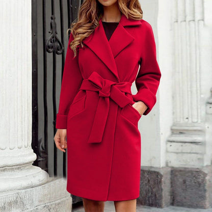 Grace - Women's Wool Coat, Elegant Longline Design With Belt For Winter Style